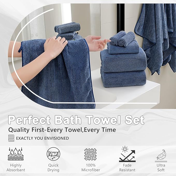 4 Piece Bath Towel Set 35"x70"Oversized Bath Towel for Bathroom Ultra Soft Fluffy Extra Large Bath Sheet Luxury Premium Bathroom Towel Highly Absorbent Quick Dry Shower Towel for Hotel Spa,Navy Blue