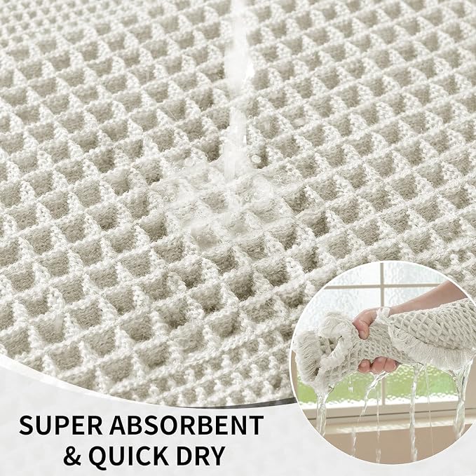 Waffle Bath Mat - Super Water Absorbing Bath Mat Quick Dry, Bathroom Rugs Non Slip Washable with Tassels, Rubber Backed Bathroom Mat for Bathroom Floor, Tub and Shower, 24" x 72", Off-White