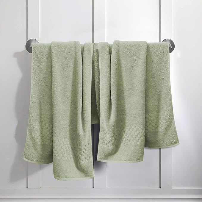 Feather & Stitch 100% Cotton 625 GSM Bath Towel Set of 6, Ultra Soft Highly Absorbent 2 Bath Towels, 2 Hand Towels & 2 Washcloth - Luxury Quick Dry Shower Towels (Sage Green)