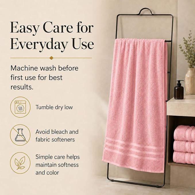 Velqora Bath Towels 4 Pack, 30x60 in, 100% Cotton, Soft, Multicolor | Pink, Gray, Beige & Blue Mix | Absorbent Terry | Balanced Weight | Easy Care