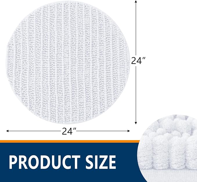 Smiry Bathroom Rugs Mat Round 24x24, Soft Absorbent Chenille Bath Rugs, Non Slip Rubber Backing Machine Washable Quick Dry Bath Mats for Bathroom Floor, Tub, Shower, Home Accessories, White