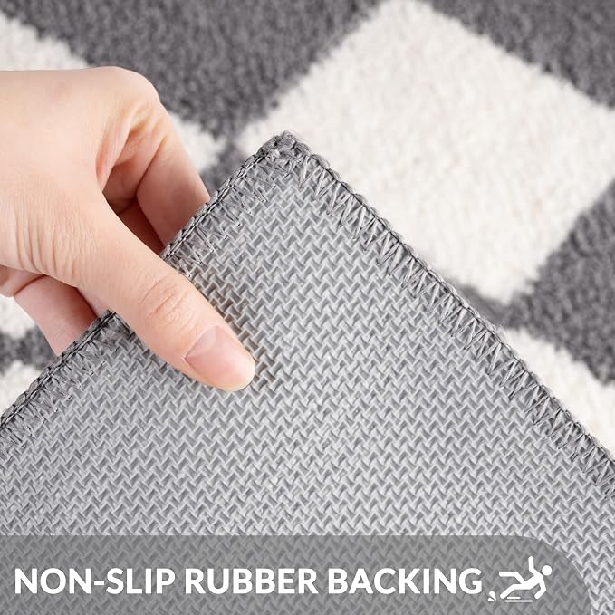 Exclusivo Mezcla Bathroom Rugs Mat 17x24, Extra Soft Non Slip Absorbent Microfiber Bath Rugs, Machine Washable Quick Dry Bath Mats for Bathroom Floor, Shower, Home Decor, Checkered Grey