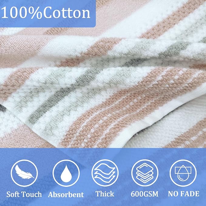 VOOVA & MOVAS Kids Hooded Towel Wrap(Ages 6-10) – 100% Cotton, Soft & Absorbent, Fast-Drying, Versatile Beach, Pool, Swim & Bath Cover-Up, Blush Grey Stripe