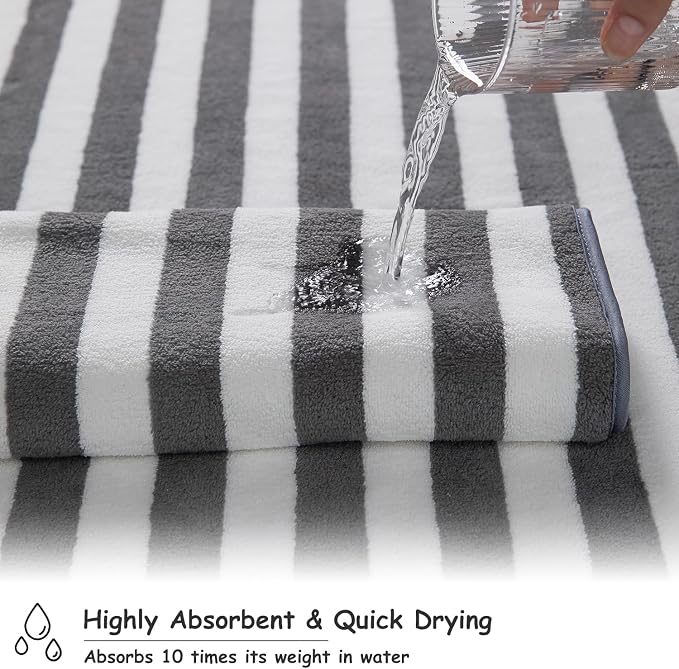 18 Pcs Gray Stripe Bath Towel Set with Hanging Loop-6 Bath Towels,6 Hand Towels,6 Washcloths Soft Family Towels Set Bathroom Towel Highly Absorbent Quick Dry Shower Towel for Beach Chair Spa Gym Hotel