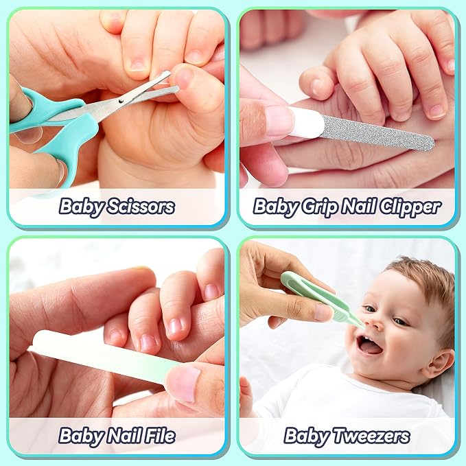 Baby Healthcare and Grooming Kit, 20 in 1 Baby Safety Set Newborn Nursery Health Care Set with Hair Brush Scale Nail Clippers for Baby Girls Boys(20 kits Pink) (Green)
