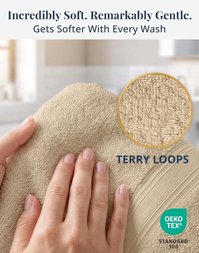 LANE LINEN Bathroom Hand Towels - 4 Pack (16" x 28"), 100% Ringspun Cotton Hand Towel Set - Soft, Lightweight, Fade & Shrink Resistant - Everyday Use, Face Towels for Bathroom, Gym and Travel - Taupe