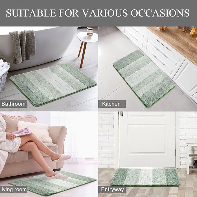 Kmson Ombre Bath Mat for Bathroom, Non Slip Ultra Soft and Thick Water Absorbent Bath Carpet, Machine Washable & Quick Dry Bathroom Rug, for Bedroom Door Living Room (Green, 20" x 32")