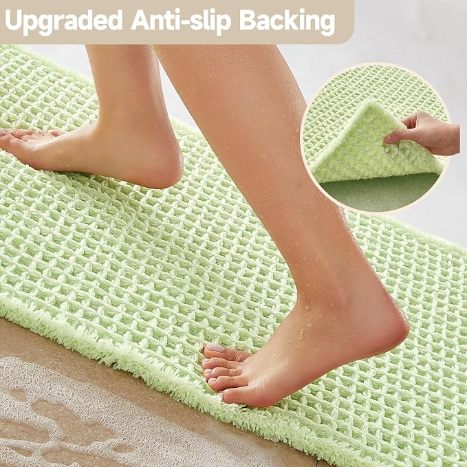 TYUU Waffle Bath Mat, Boho Bathroom Rugs Non Slip Washable Super Absorbent Quick Dry Cute Bath Mat Farmhouse Bathroom Decor, 30"x20" Pale Green