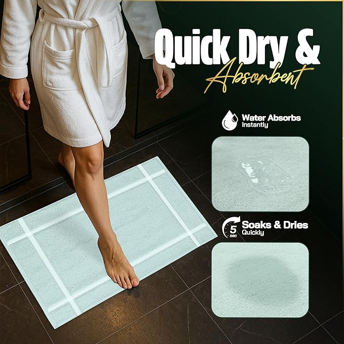 Pearl Linens Pack of 2 100% Cotton Bath Mat 18x25 inches, Soft & Absorbent Quick Dry Bathroom Mat Set, Not Bathroom Rugs, After Shower Mat, Bath Tub Mat, 781 GSM, Machine Washable, Mint Green