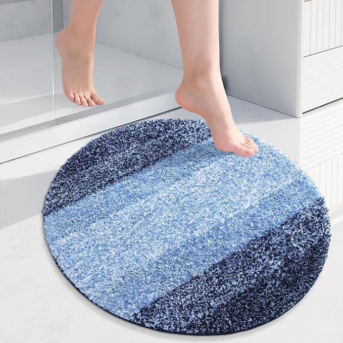 Arotive Microfiber Bathroom Rugs, Shaggy Soft and Absorbent Bath Rug, Thick Plush Machine Washable Dry Bath Mats for Bathroom, Tub and Shower, 30x30, Blue, Round