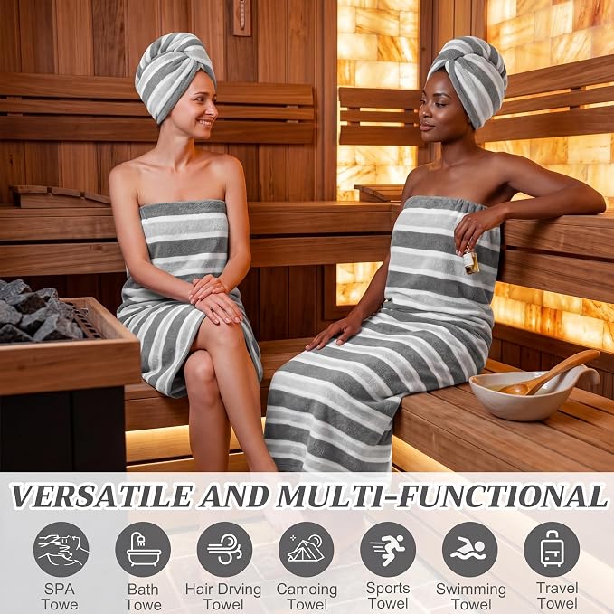 6 Pcs Oversized Bath Towels for Adults 35x70 Inches Gray & White Striped Extra Large Bath Towel Sets Bathroom Sheets Jumbo Shower Towels Quick Dry Absorbent Soft Microfiber for Women Men