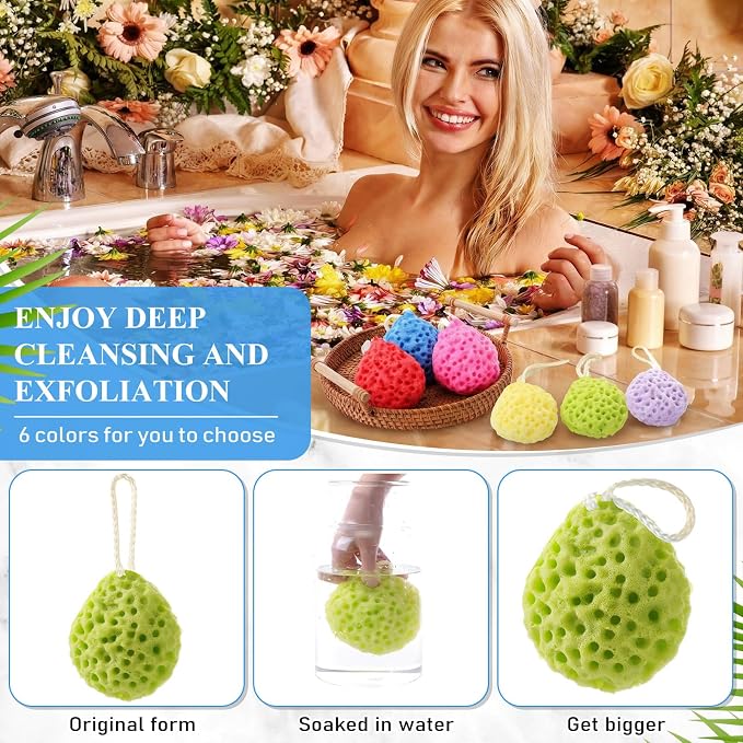 FoldTier 6 Pcs Bath Sponge Deep Cleansing Body Loofah Gentle and Deep Exfoliating Body Scrubber Bath Accessories Men Women Baby Sponge for Bathing Shower (Stylish Color)
