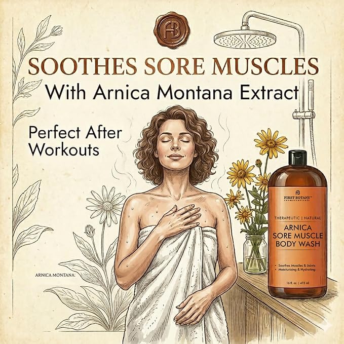 First Botany, ALL Natural Body Wash - Fights Body Odor, Athlete's Foot, Jock Itch, Nail Issues, Dandruff, Acne, Eczema, Shower Gel for Women & Men, Skin Cleanser -16 fl oz (Arnica)