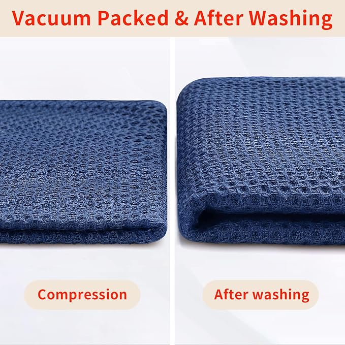 Homaxy 100% Cotton Waffle Weave Kitchen Dish Towels, Ultra Soft Absorbent Quick Drying Cleaning Towel, 13 x 28 Inches, 18-Pack, Navy Blue