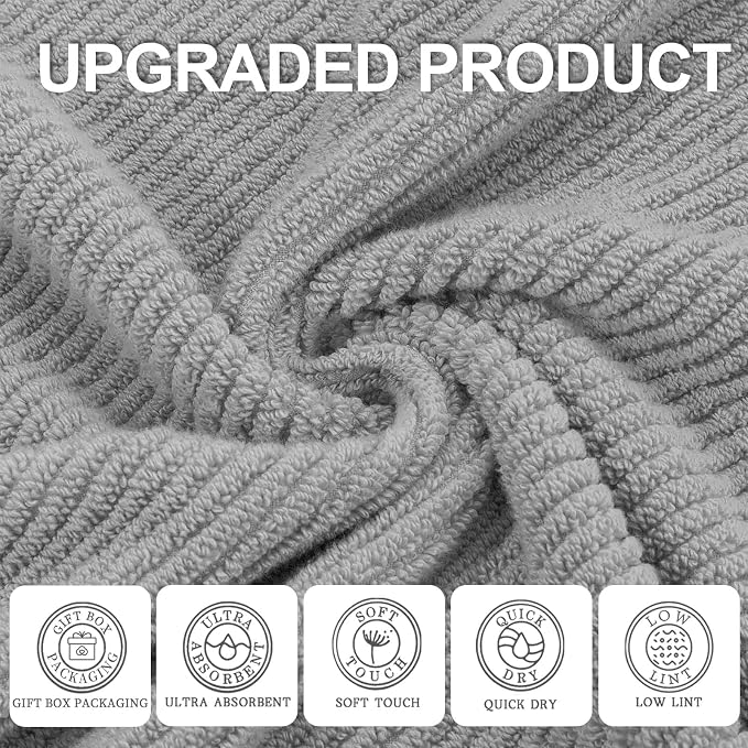 VOOVA & MOVAS Grey Bath Towels, Large 30" x 56" - 100% Cotton | Quick Dry | Light Weight | Thick | Soft | Absorbent, Bath Towels Set for Bathroom, Luxury Shower Towel, Towel Gift Set, Gray