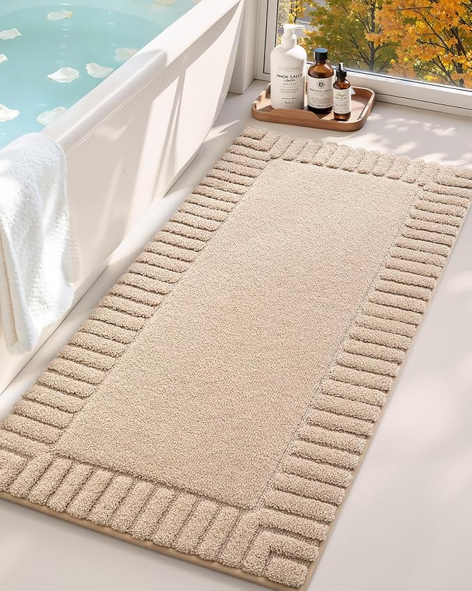 Color&Geometry Long Khaki Bathroom Runner Rug, 24"x43" Absorbent Bath Rugs Non Slip Washable, Soft Bath Mats for Bathroom Floor, Shower, Bathtub, Laundry