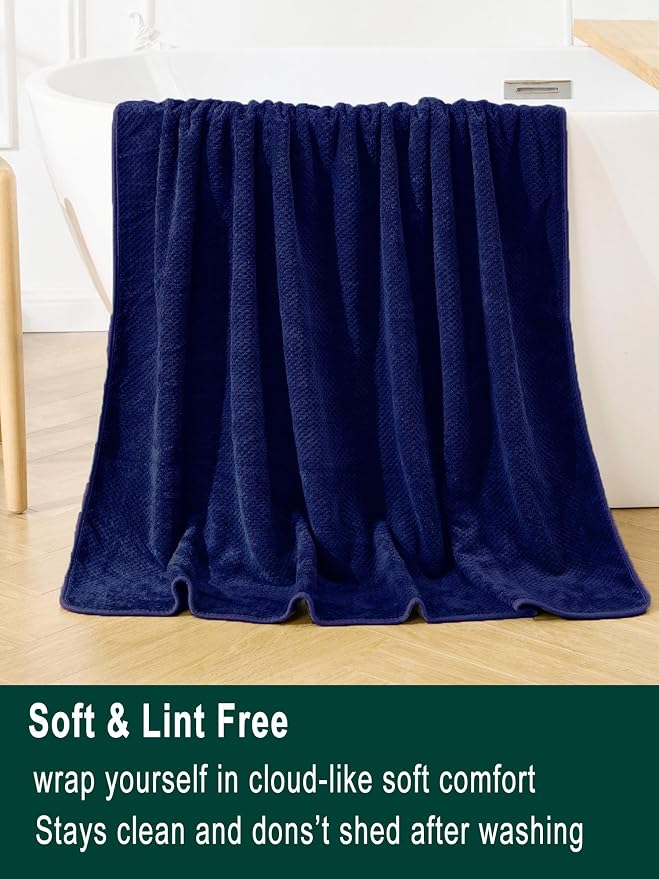 Bath Sheets 40x80 Inches 2-Piece, Extra Large Bath Towels, Soft Absorbent Quick Dry, Microfiber Towels for Bathroom Beach Pool Gym Spa, Navy Blue