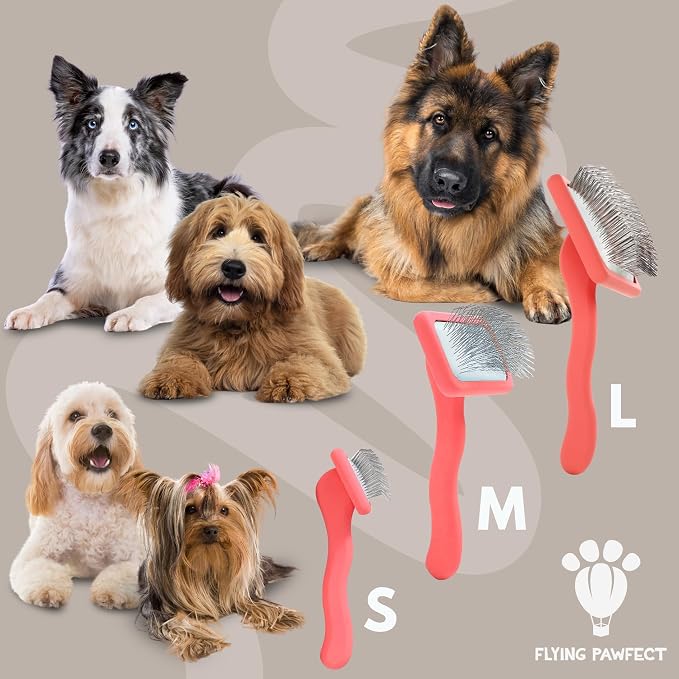 Slicker Brush for Dogs - Long Pin for Poodles, Doodles & Long Haired Dogs, Deshedding & Dematting Tool, Slicker Dog Brushes for Grooming (Coral, Flat Small)