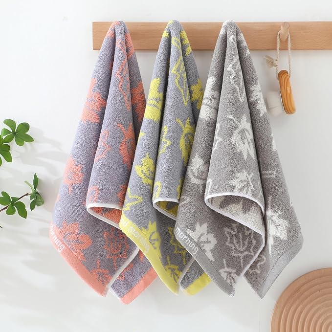 2 Pack Decorative Maple Leaf Hand Towels Cotton, Soft Highly Absorbent Bathroom Towel Set for Face Spa & Kitchen, 13x29 Inches (Grey - 2 Pack)