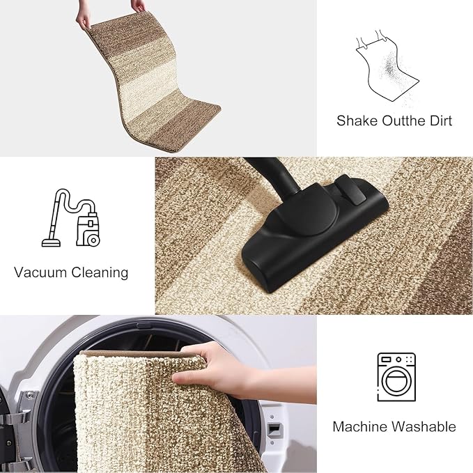 Smiry Dog Door Mat for Muddy Paws, Absorbs Moisture and Dirt, Low-Profile Entryway Mat with Non-Slip Backing, Entry Indoor Outdoor Doormat for Inside Floor (59x32 Inches, Khaki, Striped)