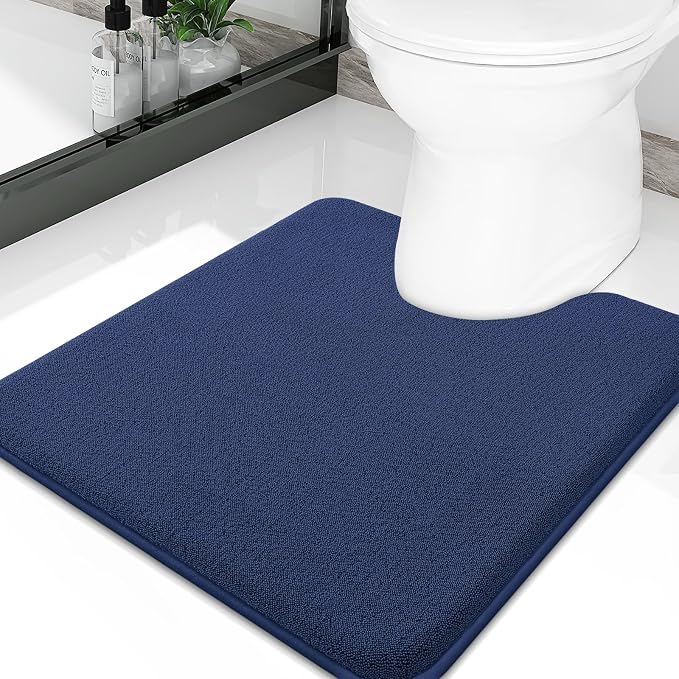 Smiry Memory Foam Toilet Rugs U Shaped 20x20, Extra Soft Bathroom Rug, Ultra Absorbent, Quick Dry, Machine Washable Contoured Bath Mat for Toilet, Navy Blue