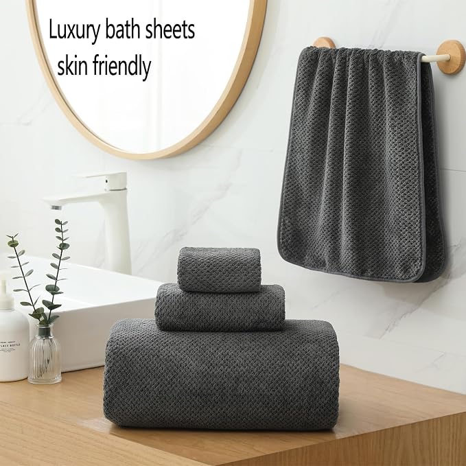 YTYC Towels,29x59 Inches Extra Large Bath Towels for Bathroom Super Soft Quick Dry Light Weight Waffle Microfiber Shower Towels 80% Polyester 20% Nylon (Charcoal,4 Piece)