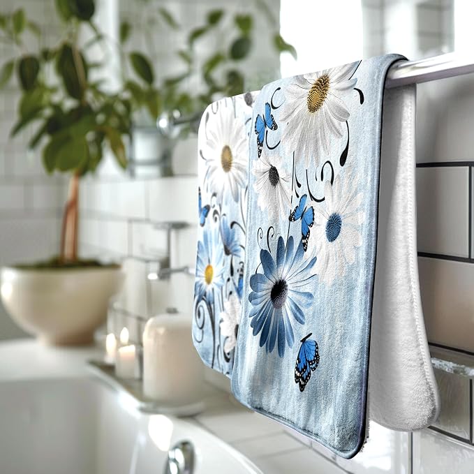 Blue Butterfly Floral Hand Towel Home Decorative Coral Fleece Towels for Hand Face Bath Hair
