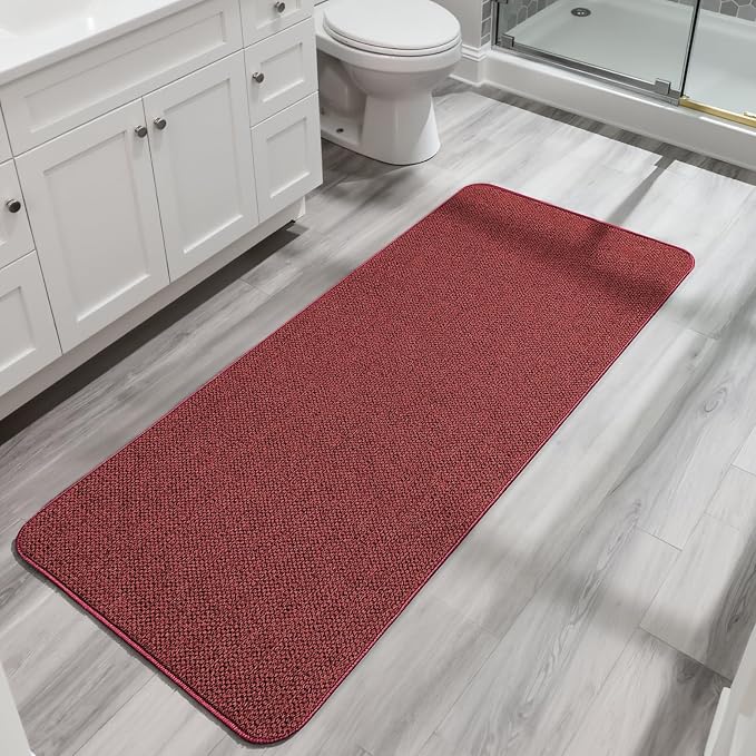 Bosap Bath Mat,Ultra Thin Bathroom Runner Rugs,Large Bath Mats for Bathroom,Quick Dry,Non-Slip,Machine Washable,Low Pile,Bath Rug,Shower Outside,Sink,Home Decor Accessories.Red,2'x6'(24x72inch)