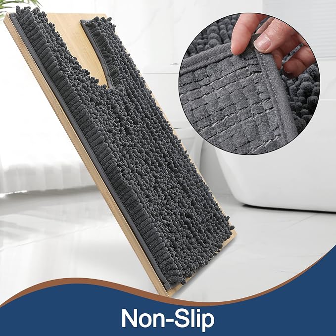 FLOLEOPA Luxury Toilet Rug, U-Shaped Shaggy Contour Mat for Bathroom, Super Absorbent Water, Non-Slip, Machine Washable, 24 X 20 Inches, Charcoal Grey