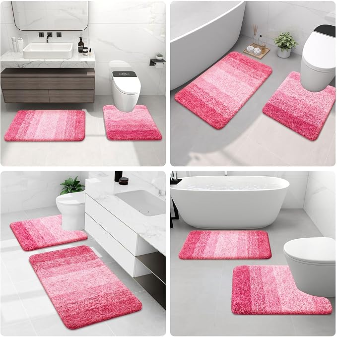 Arotive Microfiber Bathroom Rugs, Shaggy Soft and Absorbent Bath Rug, Thick Plush Machine Washable Dry Bath Mats for Bathroom, Tub and Shower, 59x20, Pink, Rectangular