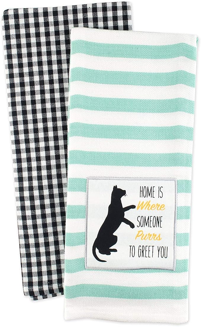 DII Everyday Pets Kitchen Collection Absorbent Dishtowel Set, 18x28, Cat Greeting, 2 Count