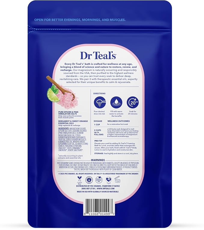 Dr Teal's Epsom Salt Magnesium Soak, Restore & Replenish with Pink Himalayan Salt, 3 lbs
