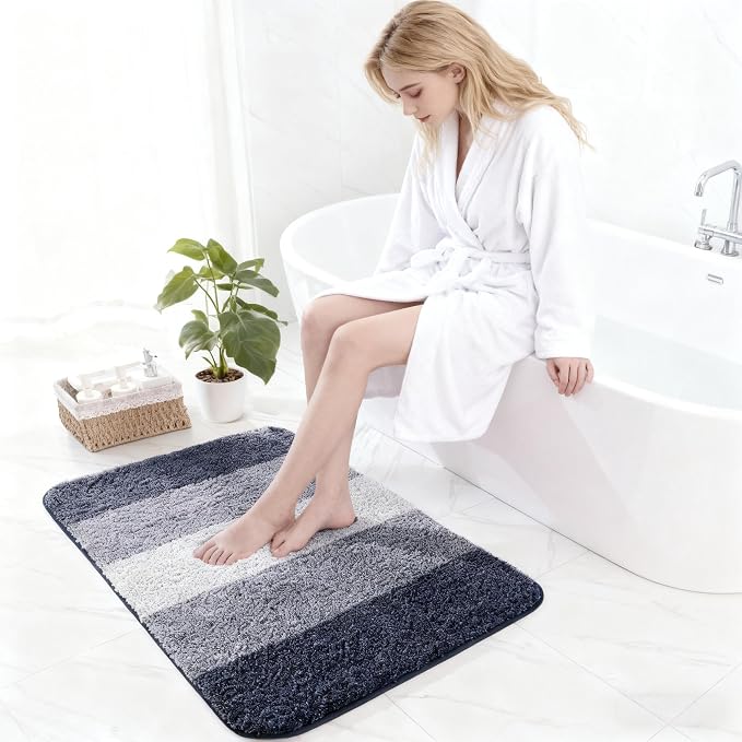 Exclusivo Mezcla Bathroom Rugs Mat 24x47, Extra Soft Non Slip Absorbent Microfiber Bath Rugs, Machine Washable Quick Dry Bath Mats for Bathroom Floor, Shower, Home Decor, Gradient Navy Blue