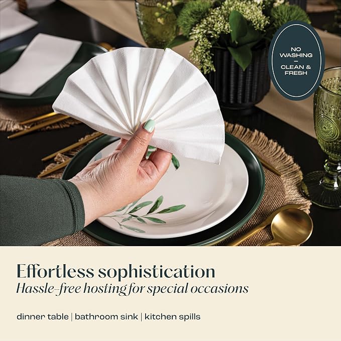 50-Pack Servietto Disposable Linen-Feel Guest Towels [12" x 17"] - Cloth-Like Hand Bathroom Napkins - Made In USA, Soft and Absorbent Paper Napkin for, Bathroom, Party, Wedding, Or Event