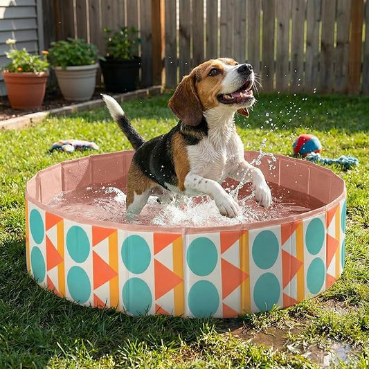 furrybaby Dog Pool for Large Dogs, Foldable Hard Plastic Pet Swimming Pool, Heavy Duty 0.5mm PVC with Non-Slip Bottom, Portable Kiddie Pool for Dogs, Pet Bath Tub for Backyard Summer, Bohemia 40“