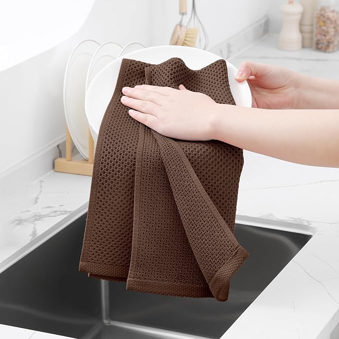 Homaxy 100% Cotton Waffle Weave Kitchen Dish Towels, Ultra Soft Absorbent Quick Drying Cleaning Towel, 13 x 28 Inches, 18-Pack, Coffee