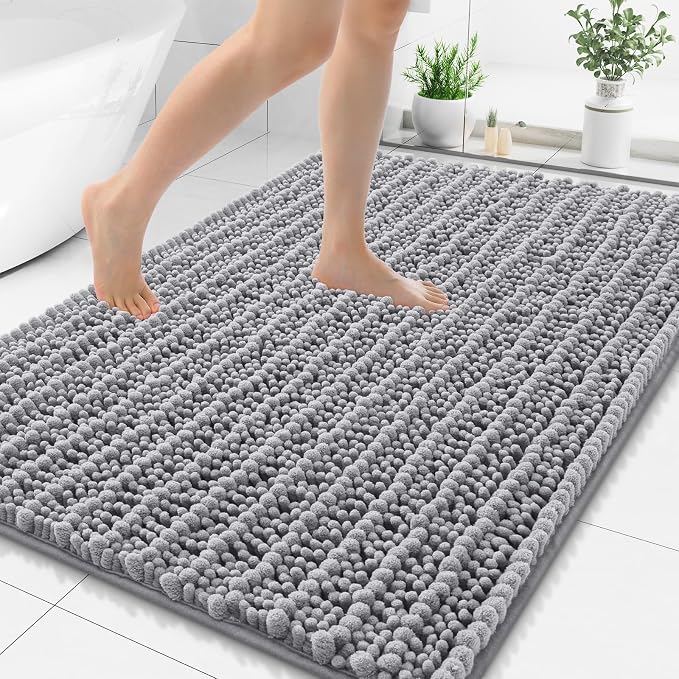 Smiry Bathroom Rugs Mat 50x30, Extra Soft Absorbent Chenille Bath Rugs, Non Slip Rubber Backing Machine Washable Quick Dry Bath Mats for Bathroom Floor, Tub, Shower, Home Decor Accessories, Grey