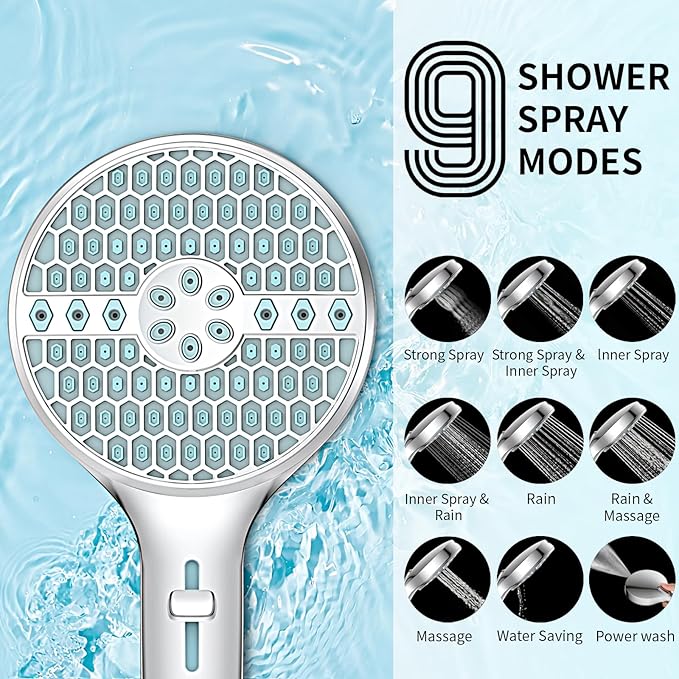 Handheld Shower Head, 8 Spray Modes High Pressure shower head with handheld, Built-in Pause Mode & Power Wash, Non-Clogging Nozzles Hand Held Shower Head, Leakproof 71 Inch Hose & Adjustable Bracket