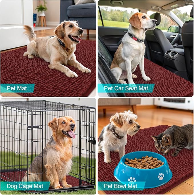 OLANLY Dog Door Mat for Muddy Paws 44x32, Absorbs Moisture and Dirt, Absorbent Non-Slip Washable Doormat, Quick Dry Chenille Mud Mat, Entry Indoor Entryway Carpet for Inside Floor, Caramel Russet