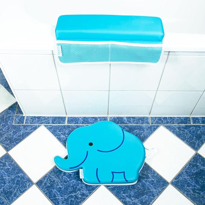 Cuddlix Baby Kneeler and Elbow Rest Pad Set for Baby Bathing Parents, Extra Thick Soft Mat with Organizer Pockets - Painless Kneeling Quick Drying Non-Slip for Newborn, Baby Blue