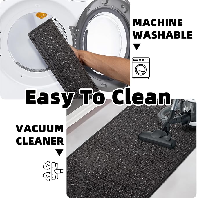 Non Slip Thin Bath Mat Rubber Backing Quick Dry Super Absorbent Bathroom Rugs Fit Under Door, Woven Shower Rug for Bathtub, Toilet, Floor, Easy Care, Machine Washable, 17"x 24", Black