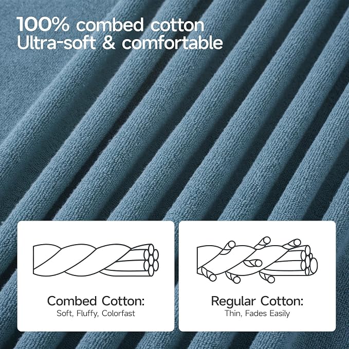 ecolook Bath Towels Set of 4,100% Cotton,27 x 55 Inches,Quick-Drying & Absorbent,Soft,Lightweight Towels for Bathroom,Shower,Spa, Gym & Hotel,Light Blue
