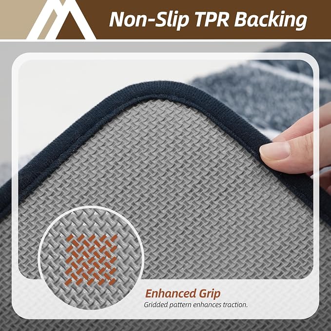 COSY HOMEER Toilet Rugs U-Shaped 24"x20", Ultra Soft Absorbent Bath Mat with Non-Slip TPR Backing, Machine Washable Shaggy Rug for Toilet, Dark Blue & White