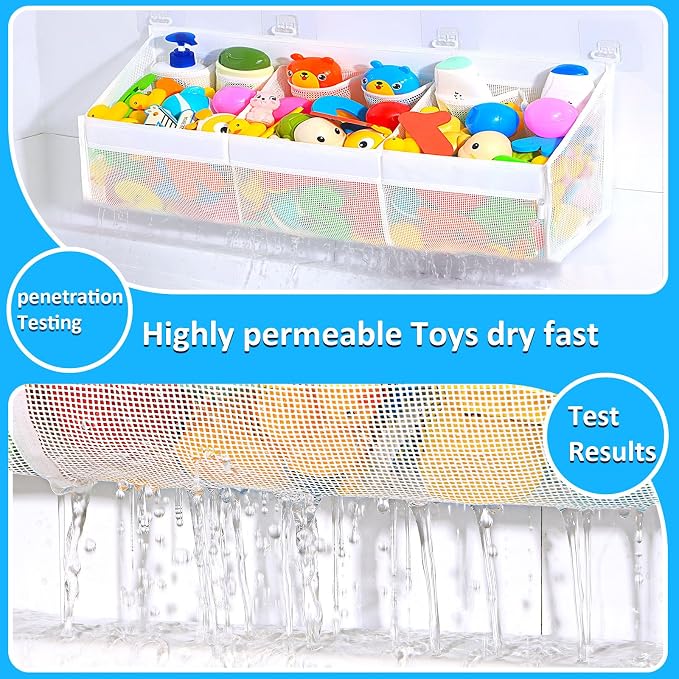 KPH has improved the bath toy holder experience, with the bathtub toy storage adding 6 pockets and a super breathable mesh bath toy storage that dries quickly, bath toy organizer， Easy to use