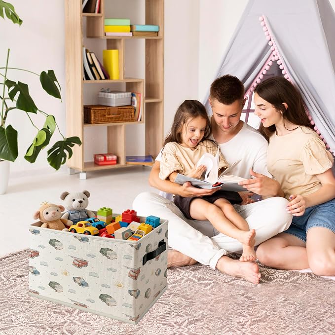 Car Boy Nursery Foldable Storage Bins Box with Handles, Transport Vehicles Collapsible Organizer Basket for Classroom Kids Boy Nursery Room Bedroom Bathroom Clothes Toys Books