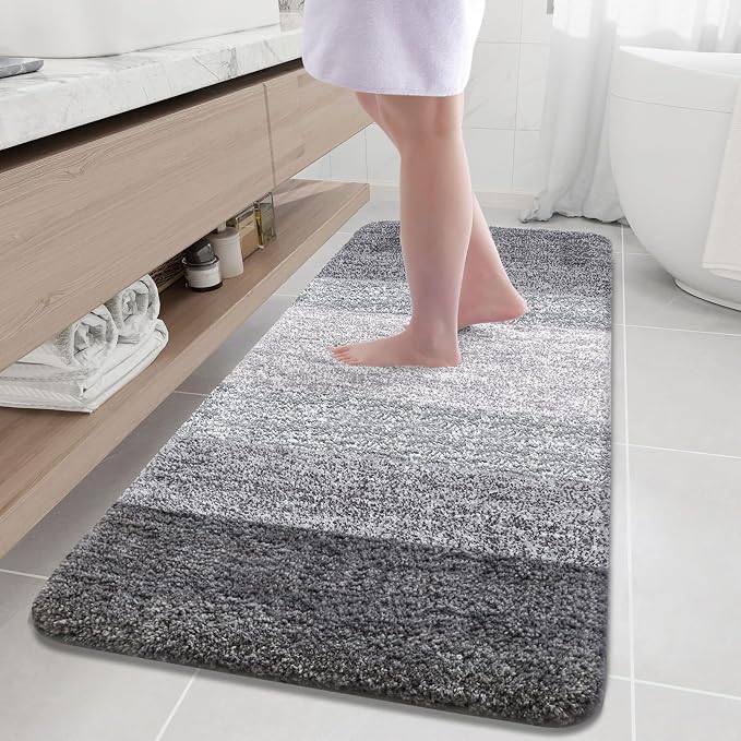 Arotive Microfiber Bathroom Rugs, Shaggy Soft and Absorbent Bath Rug, Thick Plush Machine Washable Dry Bath Mats for Bathroom, Tub and Shower, 59x35, Grey, Rectangular