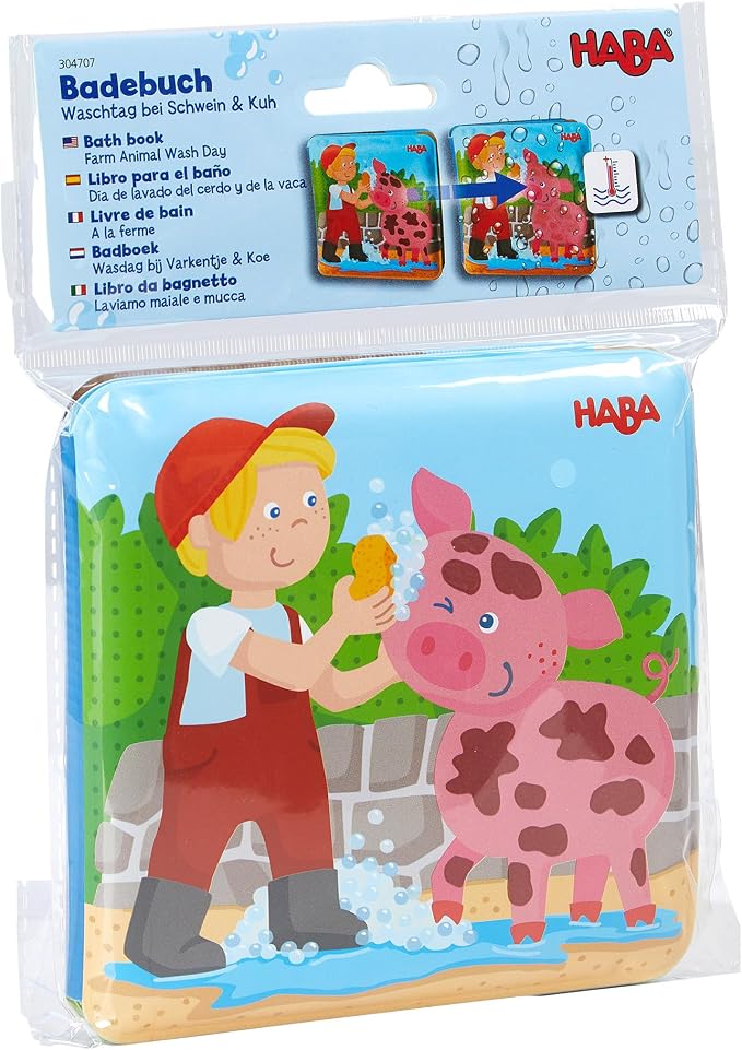 HABA Animal Wash Day - Magic Bath Book - Wipe with Warm Water and the Muddy Pages Come Clean