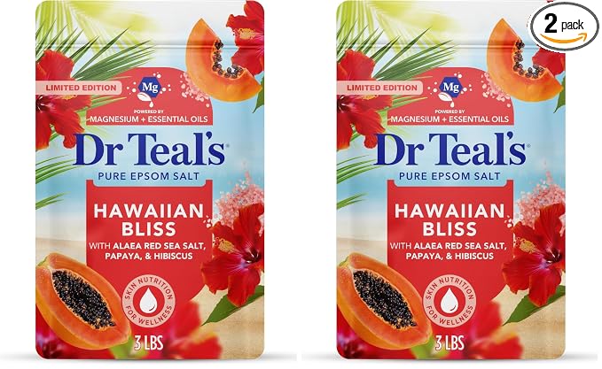 Dr Teal's Epsom Salt Magnesium Soak, Limited Edition Hawaiian Bliss, 3lbs (Pack of 2)