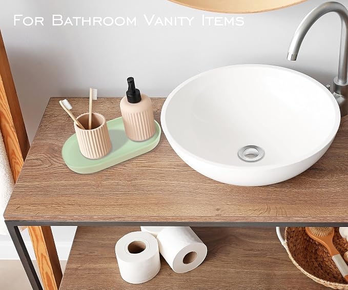 Green Small Tray (10 inch), Oval Tray, Countertop Organizer | Small Serving Tray for Kitchen Counter, Vanity Items, Coffee Accessory, Bar, Seasoning, Salt and Pepper, Soap, Perfume