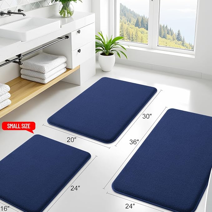 Smiry Memory Foam Toilet Rugs U Shaped 20x20, Extra Soft Bathroom Rug, Ultra Absorbent, Quick Dry, Machine Washable Contoured Bath Mat for Toilet, Navy Blue